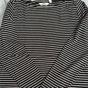 Vineyard Vines Lurex Jet Black And Silver Striped Simple Boatneck Shirt